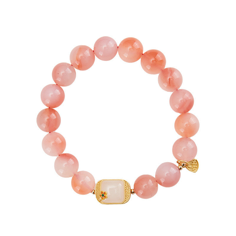 Natural Yanyuan Agate Auspicious Feng Shui Flower Wealth Bracelet