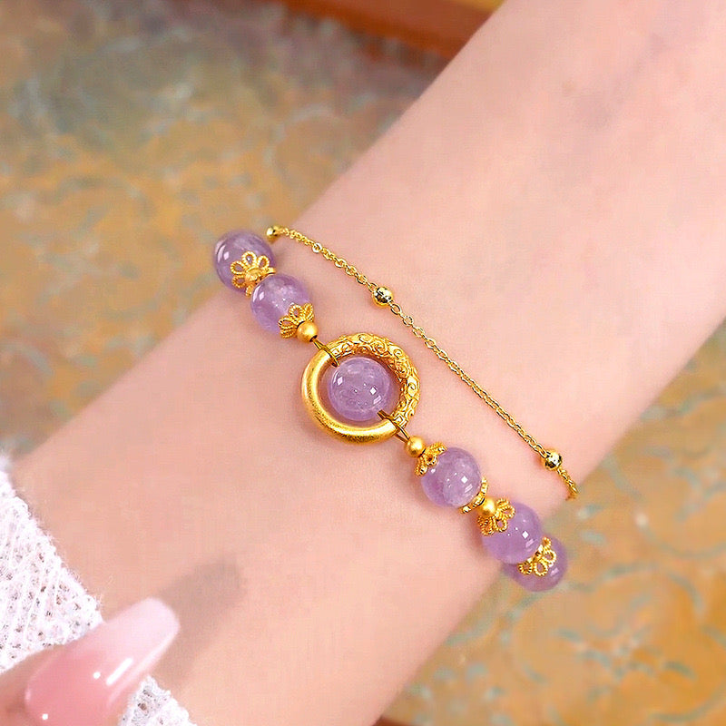 Natural Purple Crystal Dragon Pattern Lucky Bead Bracelet