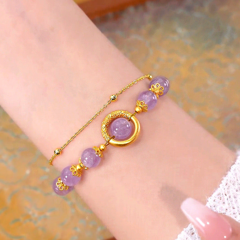 Natural Purple Crystal Dragon Pattern Lucky Bead Bracelet