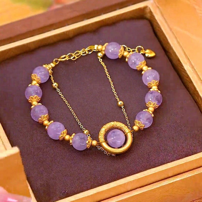Natural Purple Crystal Dragon Pattern Lucky Bead Bracelet