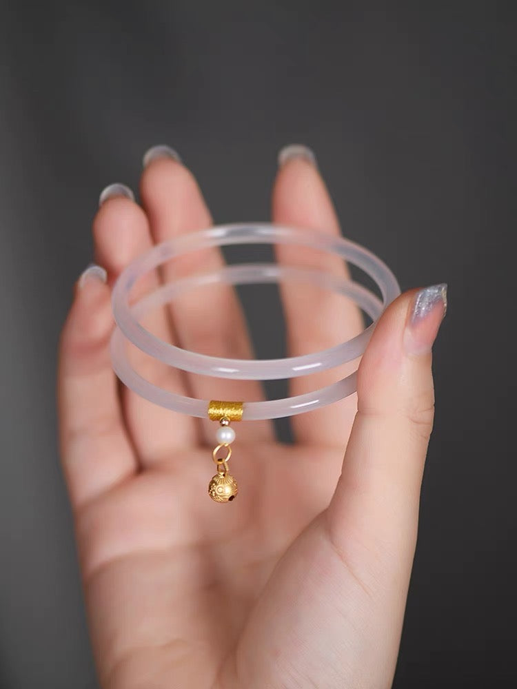 Natural White Jade Double Bangle