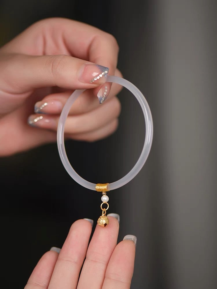 Natural White Jade Double Bangle