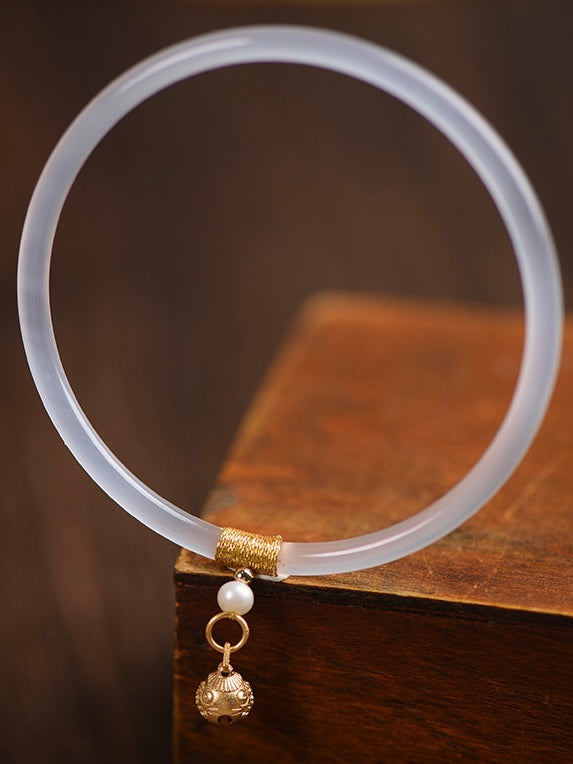 Natural White Jade Double Bangle