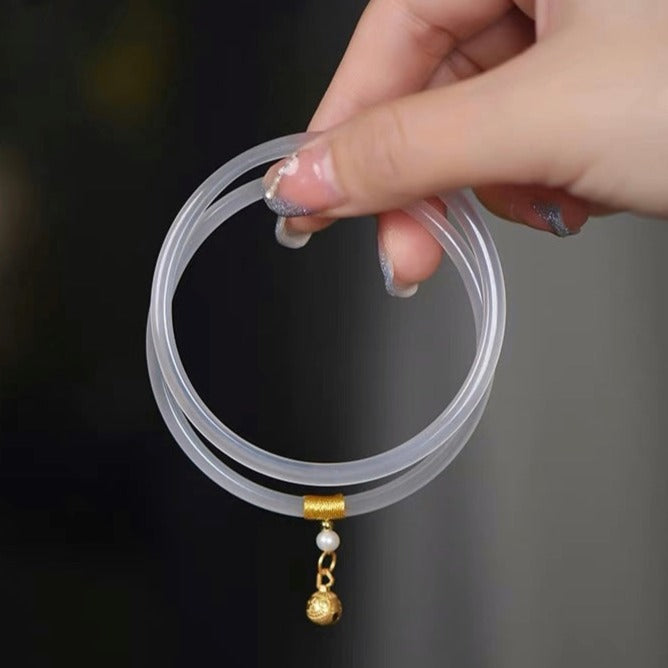 Natural White Jade Double Bangle