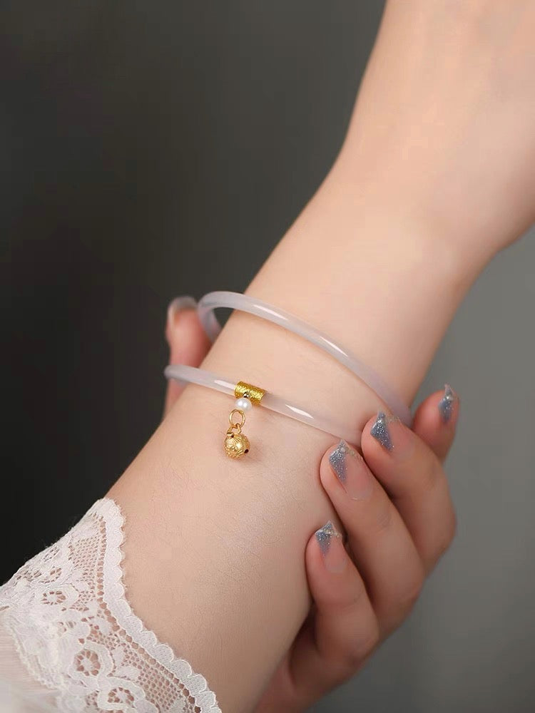 Natural White Jade Double Bangle