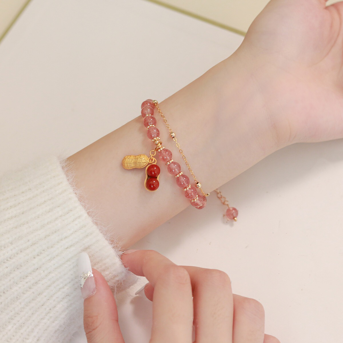 Natural Hetian Green Jade Feng Shui Lucky Peanut Bracelet