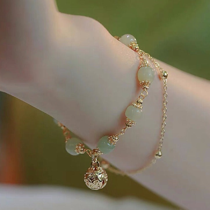 Natural Green Jade Luck and Protection Bell Bracelet - Special