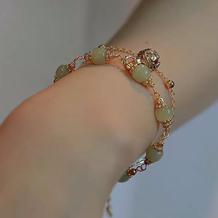 Natural Green Jade Luck and Protection Bell Bracelet - Special
