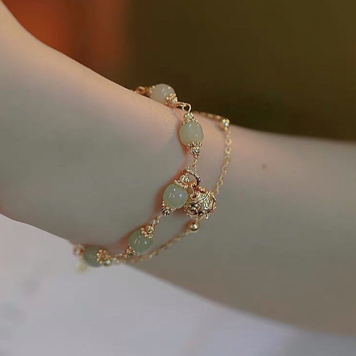 Natural Green Jade Luck and Protection Bell Bracelet - Special
