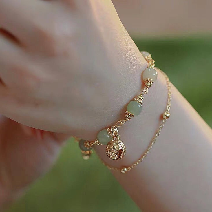 Natural Green Jade Luck and Protection Bell Bracelet - Special