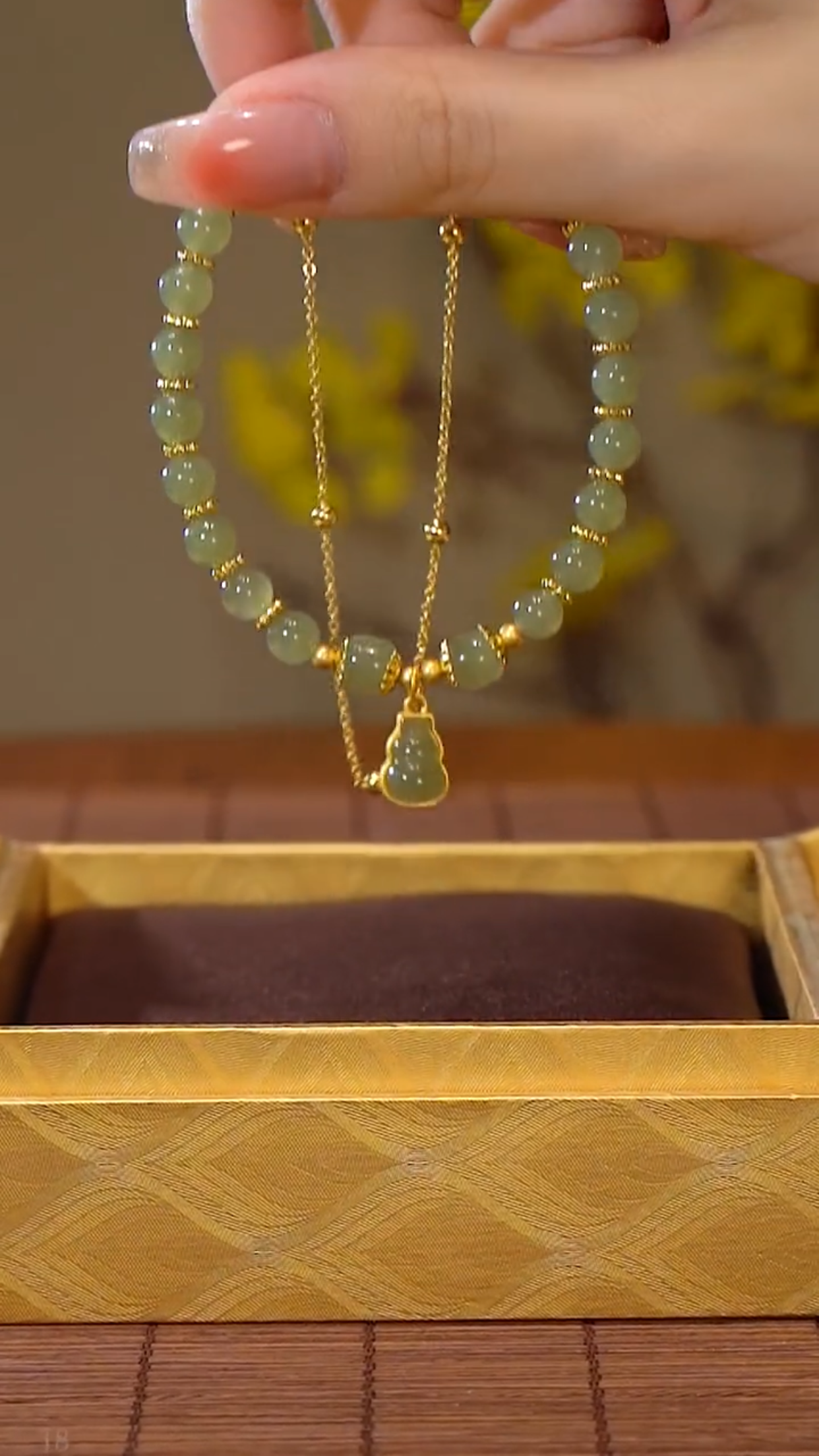 Natural Hetian Green Jade Feng Shui Calabash Wealth Bracelet