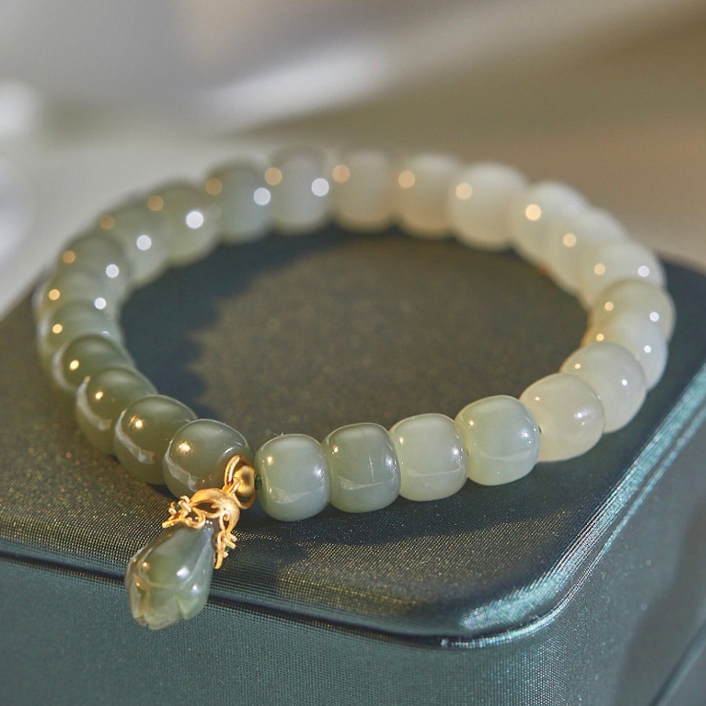 Natural Green Jade Feng Shui Magnolia Bracelet