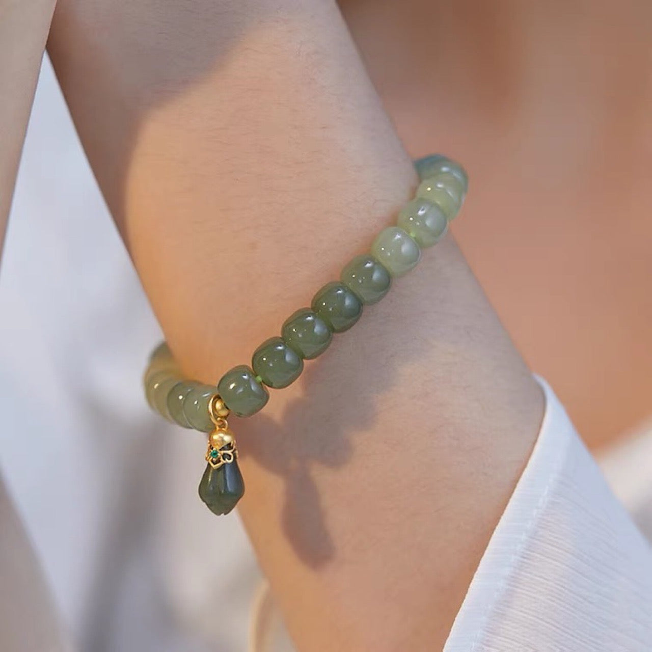 Natural Green Jade Feng Shui Magnolia Bracelet