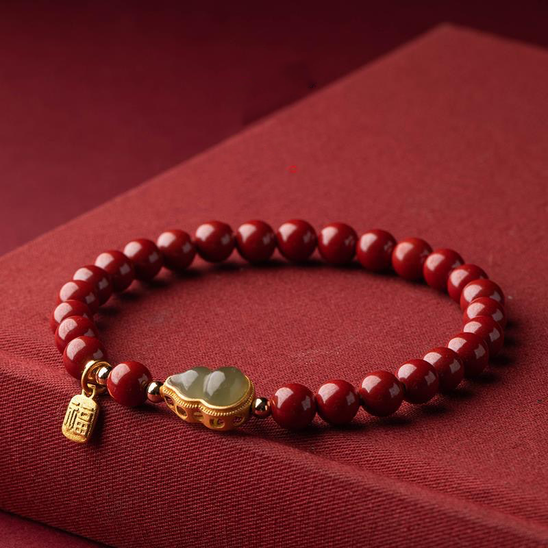 Natural Red Cinnabar & Green Jade Bead Protection Bracelet