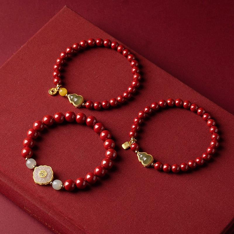 Natural Red Cinnabar & Green Jade Bead Protection Bracelet