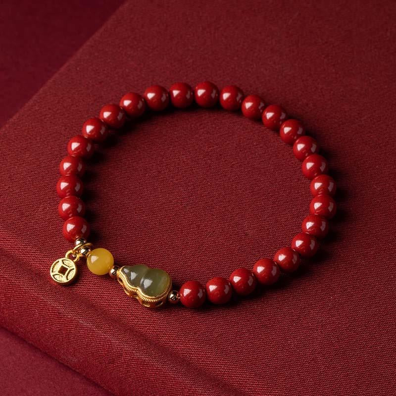 Natural Red Cinnabar & Green Jade Bead Protection Bracelet