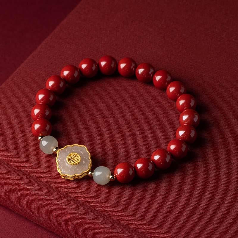 Natural Red Cinnabar & Green Jade Bead Protection Bracelet