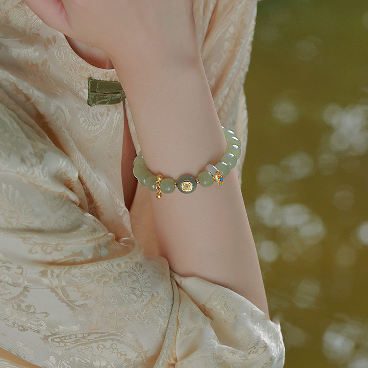 Natural Green Jade Luck & Peace Buckle Protection Bracelet