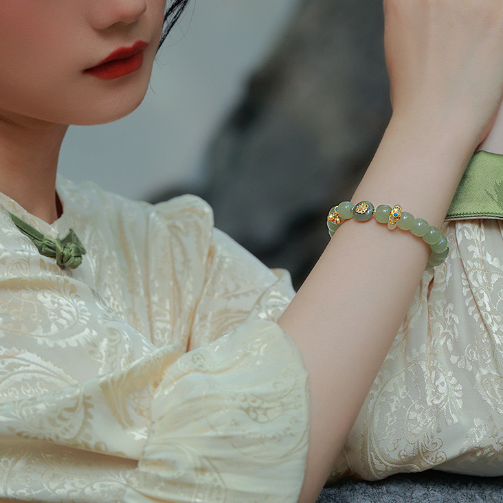 Natural Green Jade Luck & Peace Buckle Protection Bracelet