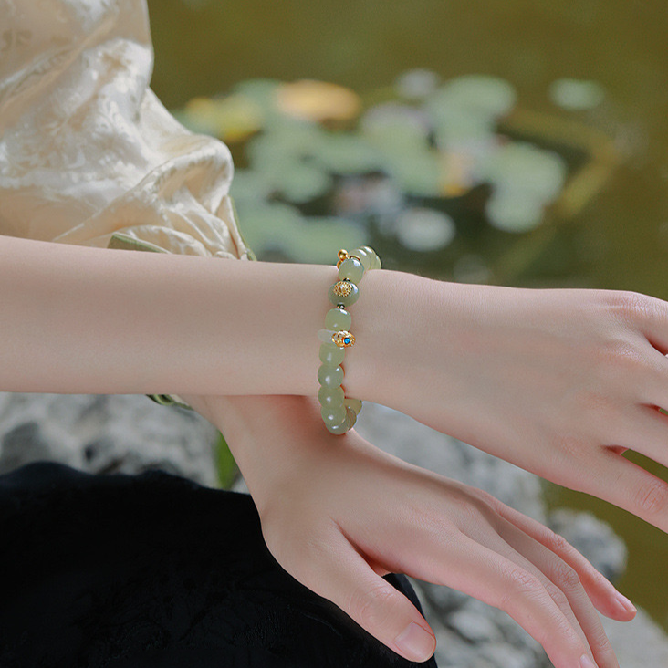 Natural Green Jade Luck & Peace Buckle Protection Bracelet