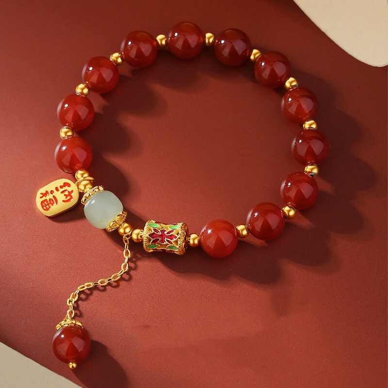 Natural Red Agate & Green Jade Full Blessing Bracelet