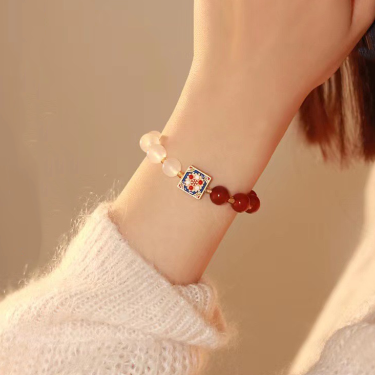 Natural Red Agate & White Jade Prosperity Bracelet