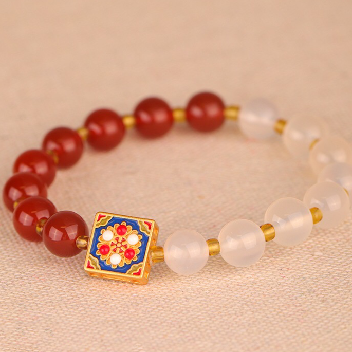 Natural Red Agate & White Jade Prosperity Bracelet