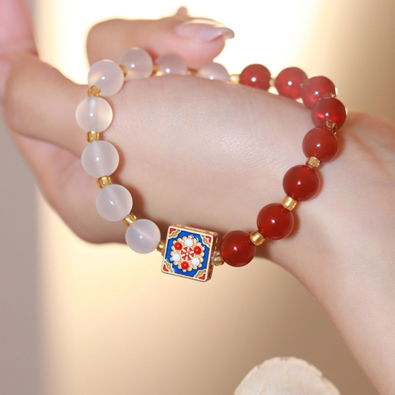 Natural Red Agate & White Jade Prosperity Bracelet