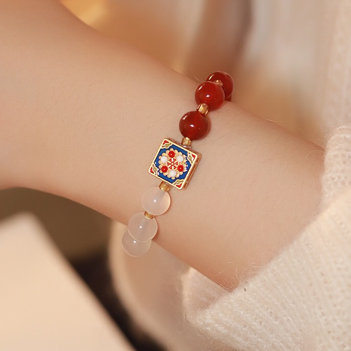 Natural Red Agate & White Jade Prosperity Bracelet