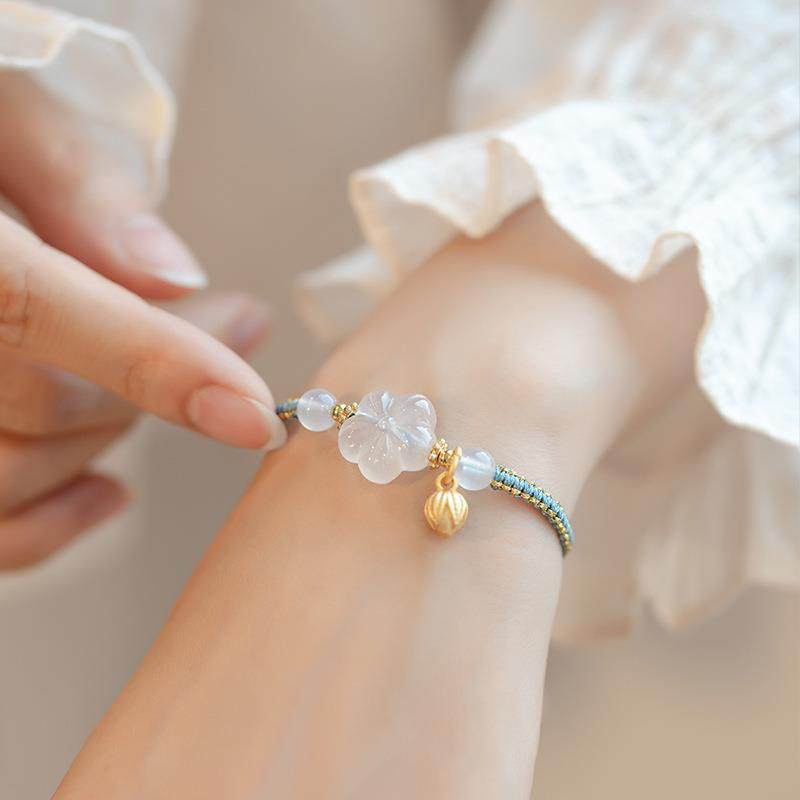 Natural Hetian White Jade Plum Blossom Bracelet