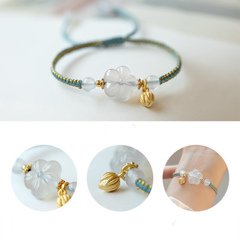 Natural Hetian White Jade Plum Blossom Bracelet