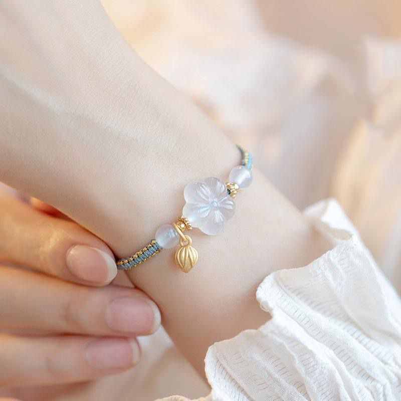 Natural Hetian White Jade Plum Blossom Bracelet