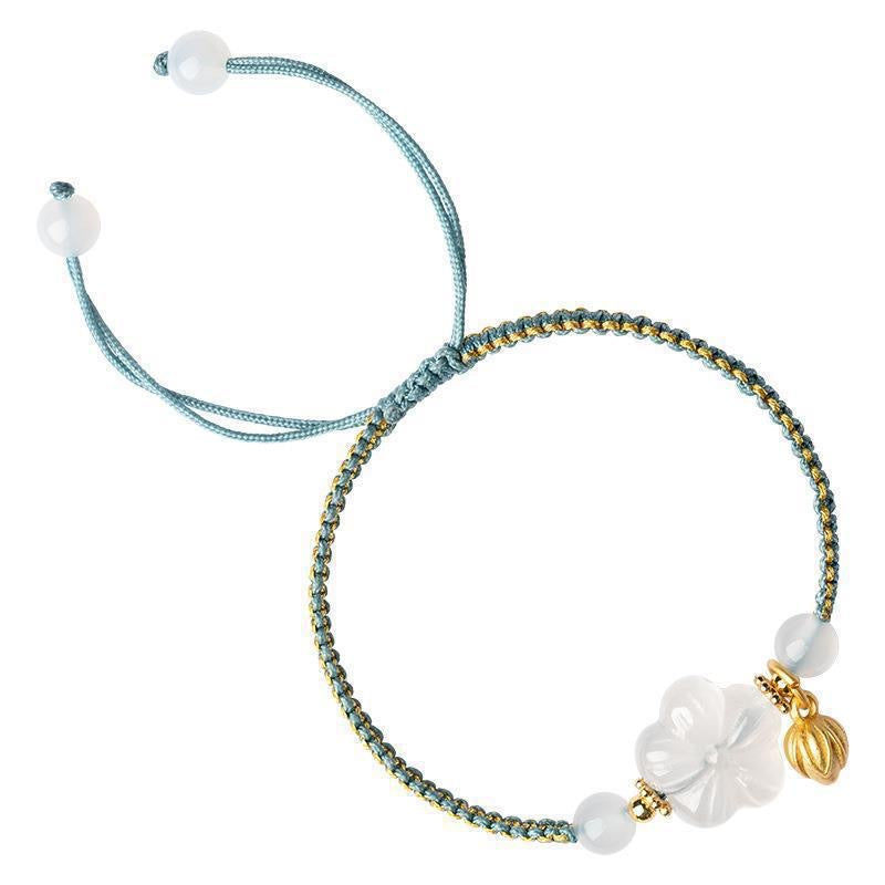 Natural Hetian White Jade Plum Blossom Bracelet