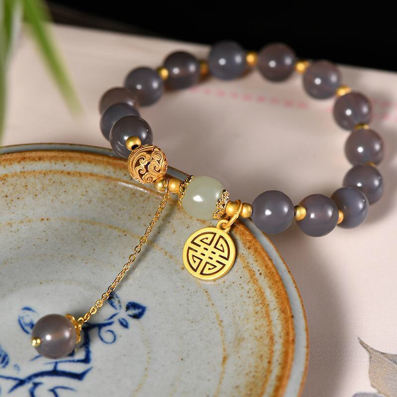 Natural Hetian Purple Jade Prosperity Bracelet