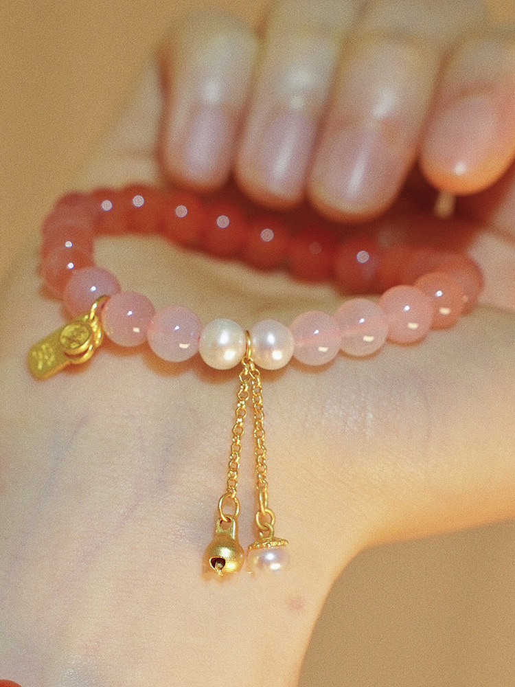 Natural Yanyun Agate Pearl Bell Protection Bracelet