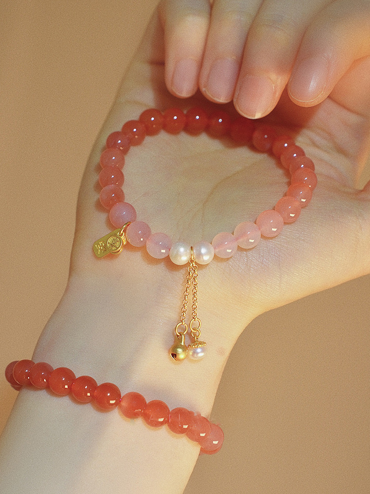 Natural Yanyun Agate Pearl Bell Protection Bracelet