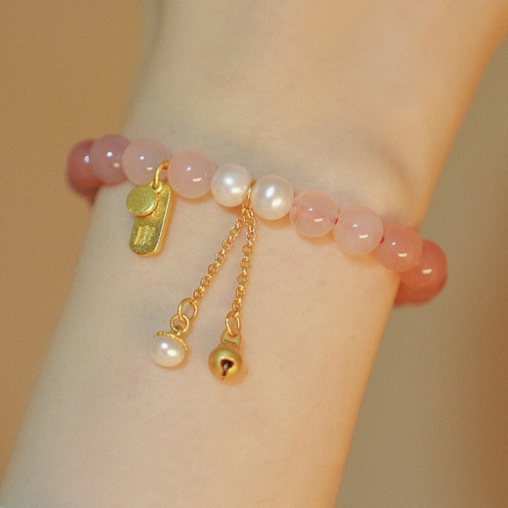 Natural Yanyun Agate Pearl Bell Protection Bracelet