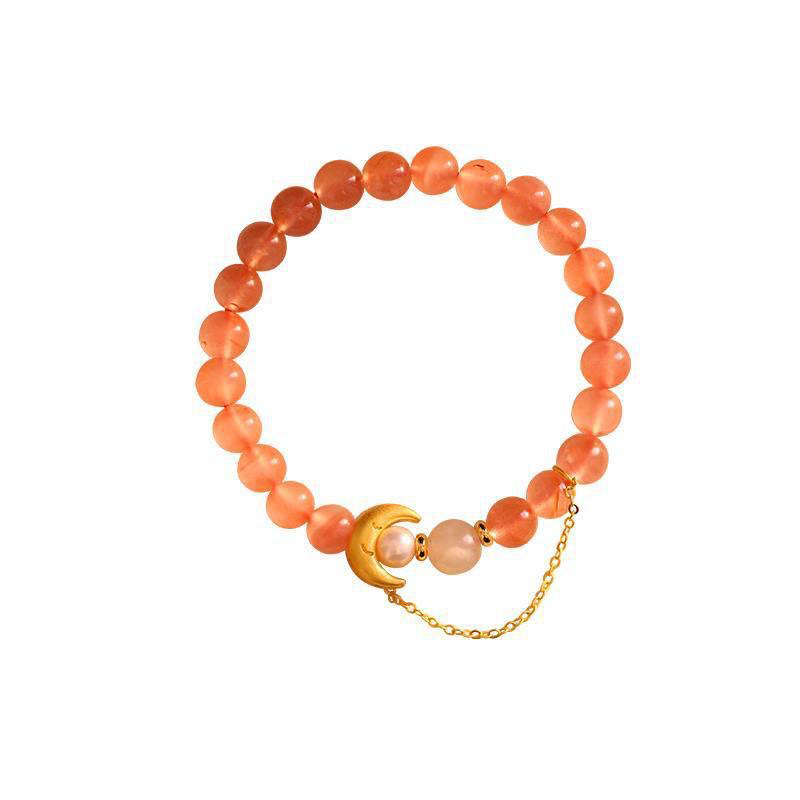 Natural Red Agate Hetian Jade Feng Shui Moon Bracelet