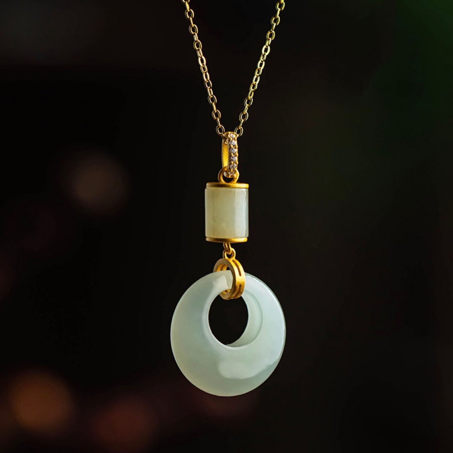 Natural White Jade Peace Buckle Healing Pendant