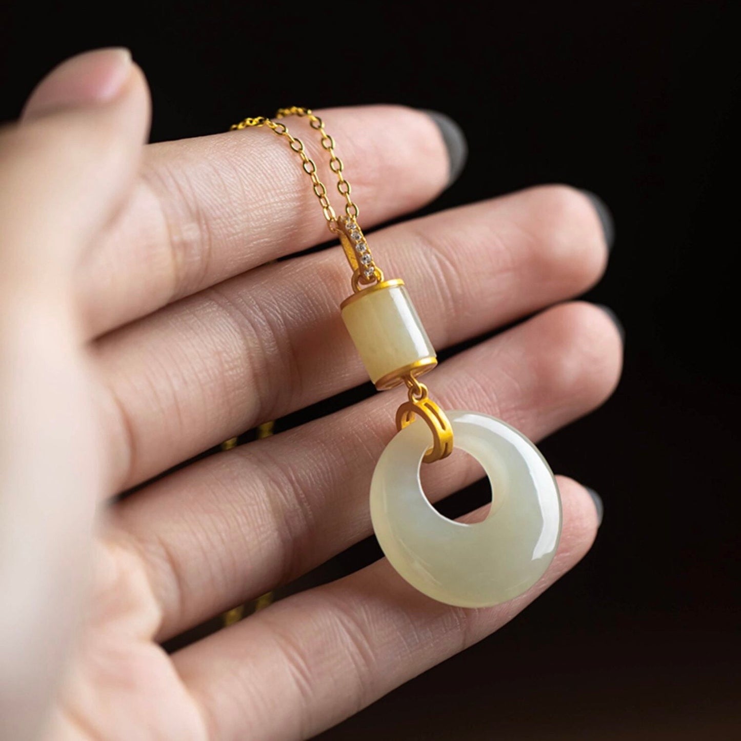 Natural White Jade Peace Buckle Healing Pendant