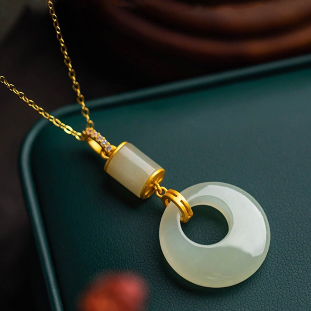 Natural White Jade Peace Buckle Healing Pendant