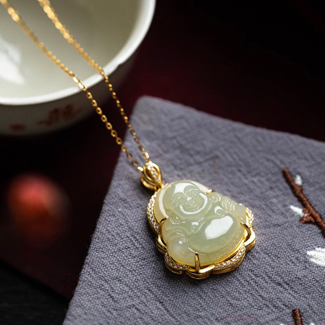 Natural White Laugh Buddha Protection Pendant Necklace