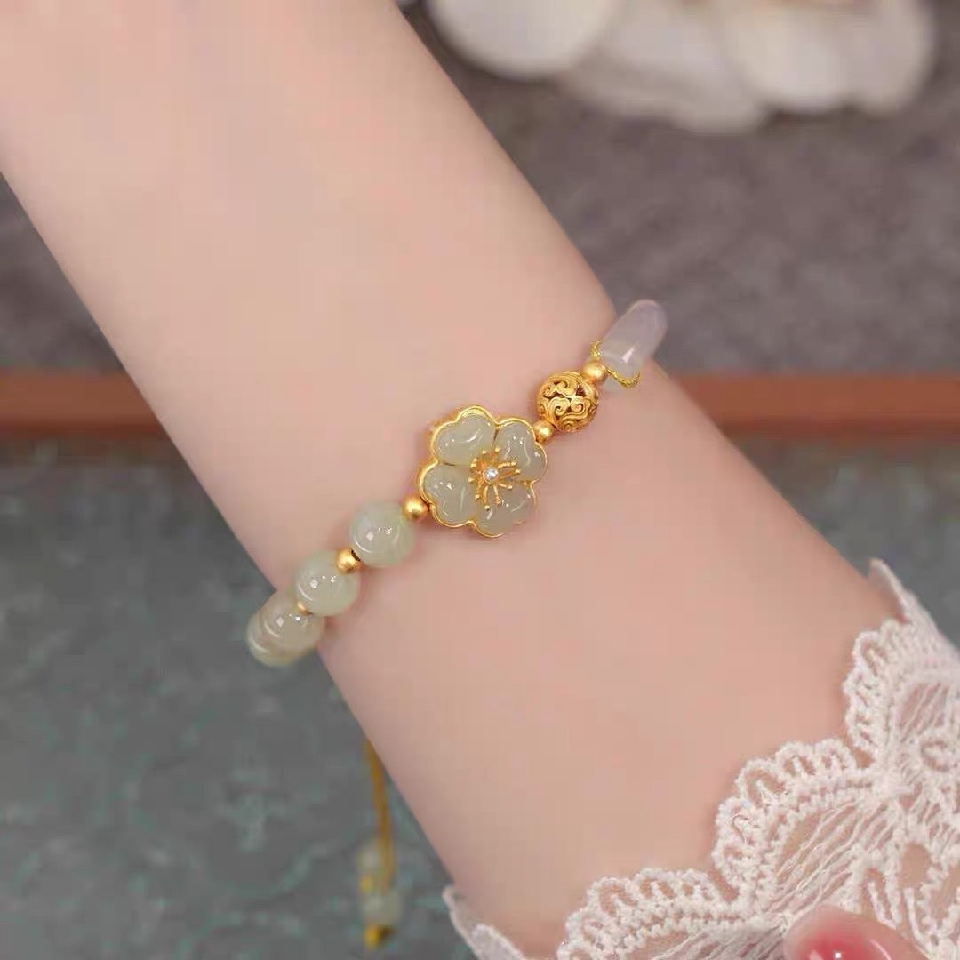 Natural Hetian Jade Peach Blossom Hydrangea Bracelet