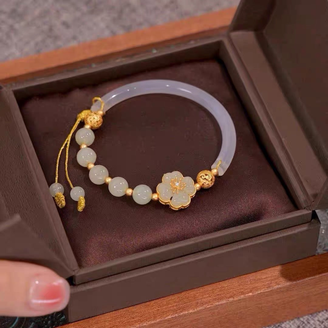 Natural Hetian Jade Peach Blossom Hydrangea Bracelet