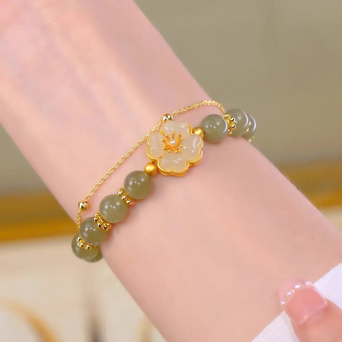 Natural Hetian Jade Peach Blossom Hydrangea Bracelet