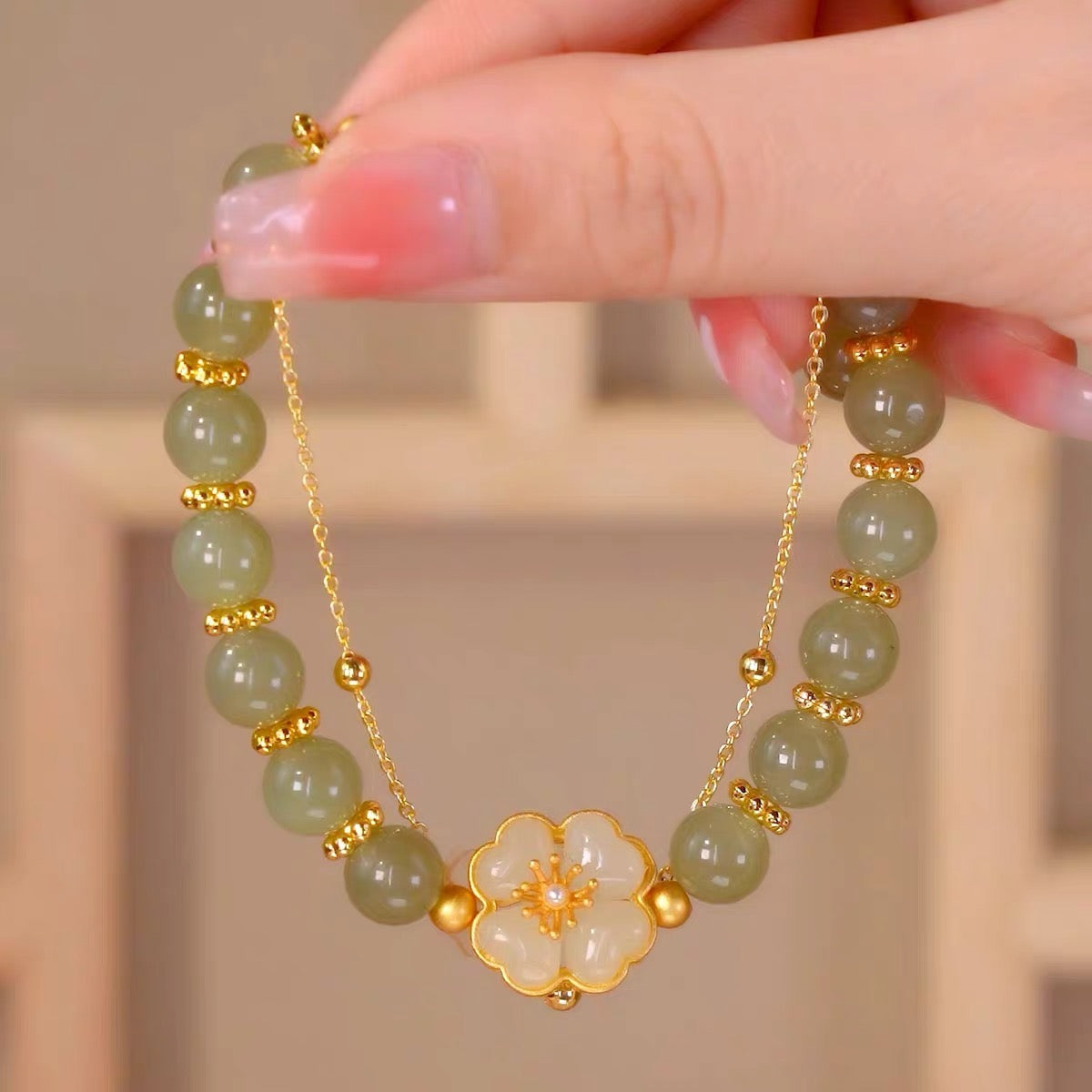 Natural Hetian Jade Peach Blossom Hydrangea Bracelet