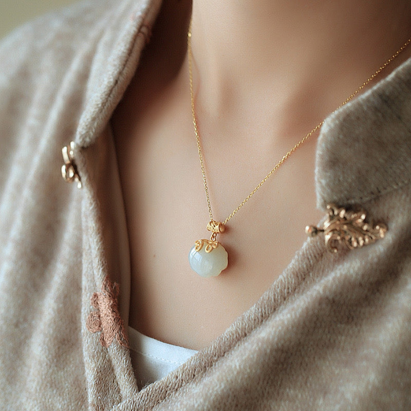 Feng Shui Longevity Lock White Jade Necklace