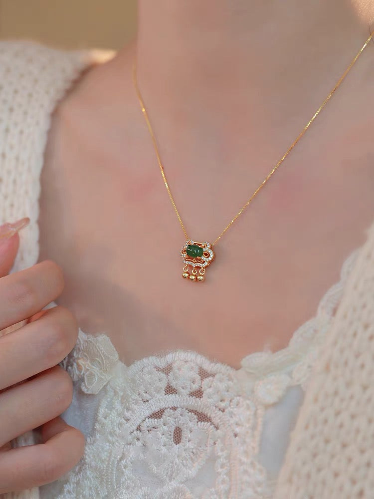 Natural Hetian Jade Longevity Lock Necklace