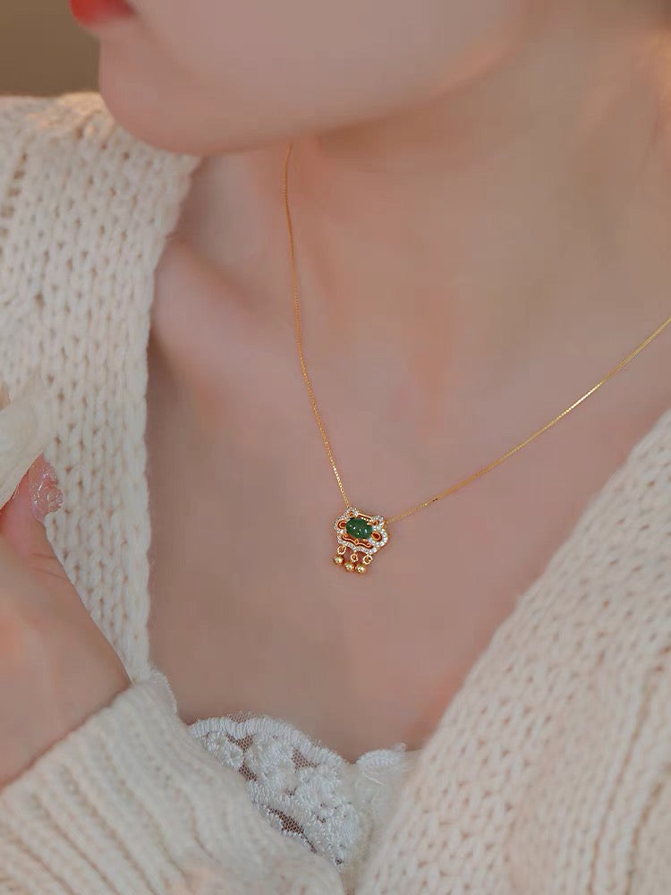 Natural Hetian Jade Longevity Lock Necklace