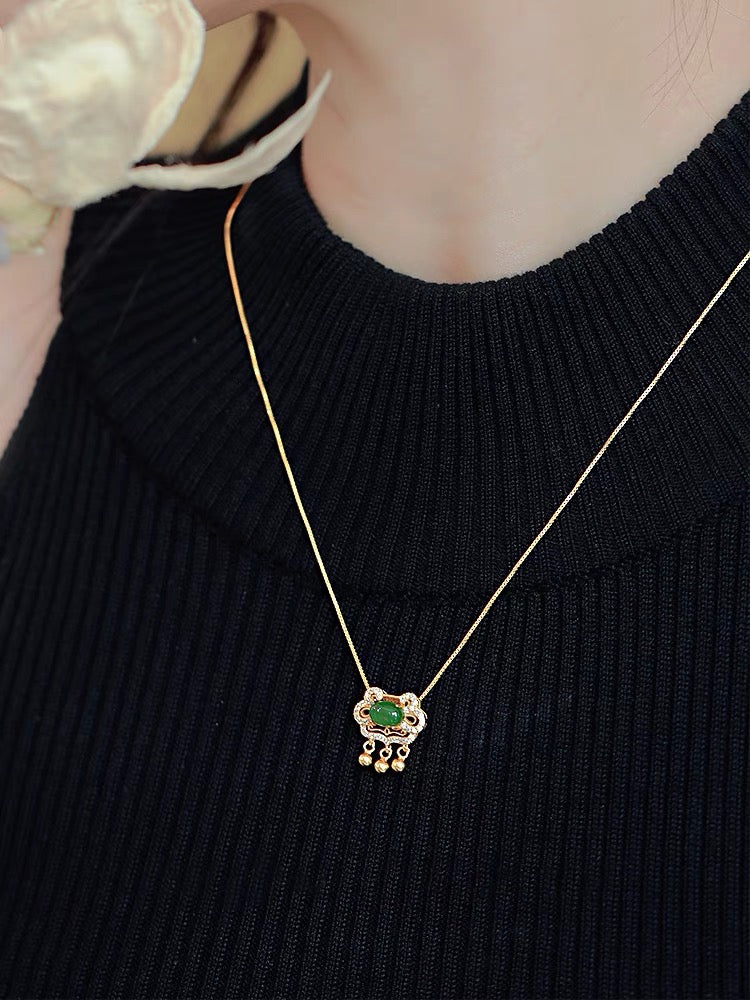 Natural Hetian Jade Longevity Lock Necklace